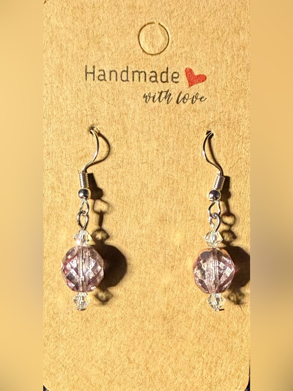 ✨Handmade✨Delicate Pink Crystal Drop Hook Earrings - Hypoallergenic